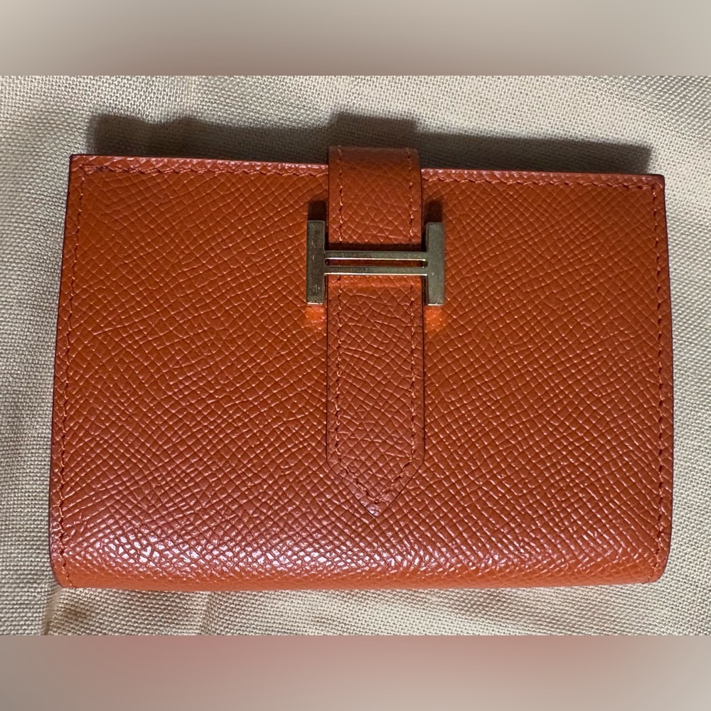 Hermes Bearn Orange Leather Card Holder